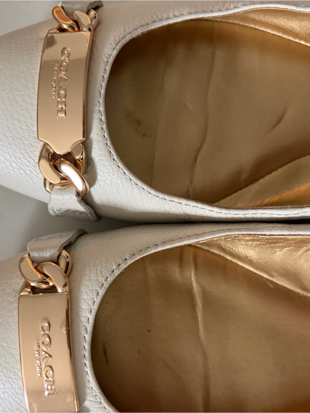 COACH Ivory Leather Ballet Flats with Gold Plaque - Picture 5 of 5